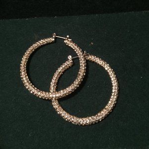 Vintage Silver Sparkle Hoops Earrings Pierced